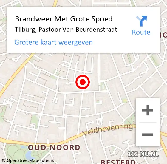 Locatie op kaart van de 112 melding: Brandweer Met Grote Spoed Naar Tilburg, Pastoor Van Beurdenstraat op 15 februari 2015 17:35