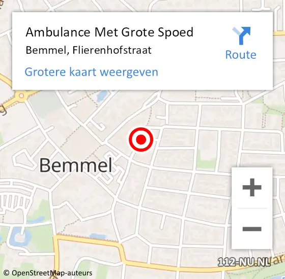 Locatie op kaart van de 112 melding: Ambulance Met Grote Spoed Naar Bemmel, Flierenhofstraat op 16 februari 2015 13:29