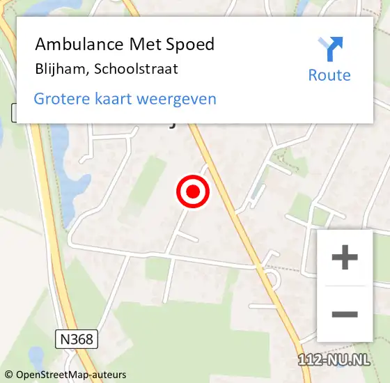 Locatie op kaart van de 112 melding: Ambulance Met Spoed Naar Blijham, Schoolstraat op 16 februari 2015 21:03