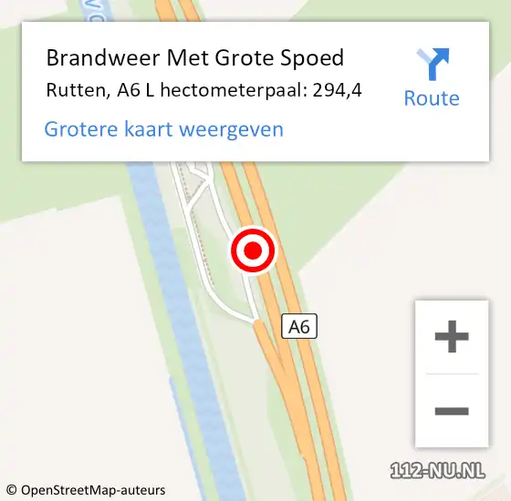 Locatie op kaart van de 112 melding: Brandweer Met Grote Spoed Naar Rutten, A6 L hectometerpaal: 294,4 op 17 februari 2015 14:29