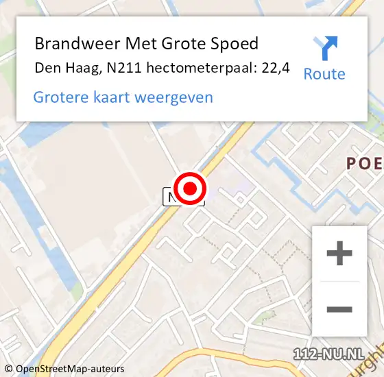 Locatie op kaart van de 112 melding: Brandweer Met Grote Spoed Naar Den Haag, N211 hectometerpaal: 22,4 op 17 februari 2015 19:26