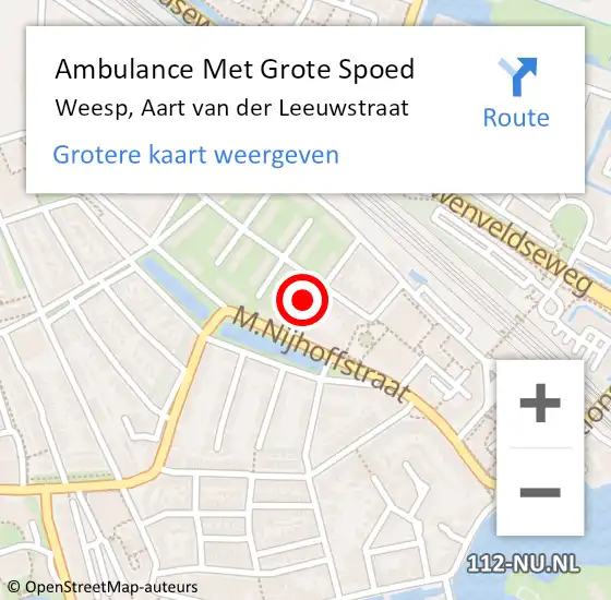 Locatie op kaart van de 112 melding: Ambulance Met Grote Spoed Naar Weesp, Aart van der Leeuwstraat op 18 februari 2015 00:16