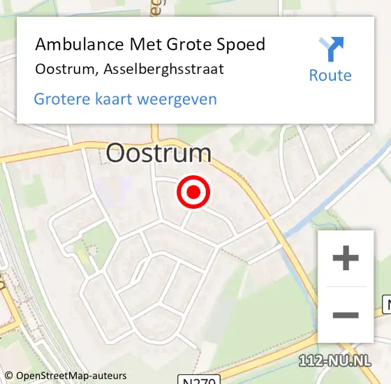 Locatie op kaart van de 112 melding: Ambulance Met Grote Spoed Naar Oostrum, Asselberghsstraat op 18 februari 2015 00:29