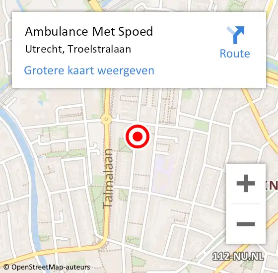 Locatie op kaart van de 112 melding: Ambulance Met Spoed Naar Utrecht, Troelstralaan op 18 februari 2015 12:39