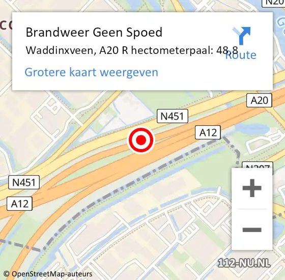 Locatie op kaart van de 112 melding: Brandweer Geen Spoed Naar Waddinxveen, A20 R hectometerpaal: 48,8 op 18 februari 2015 21:15