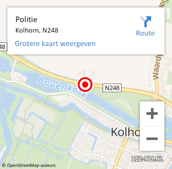 Locatie op kaart van de 112 melding: Politie Kolhorn, N248 op 19 februari 2015 08:24