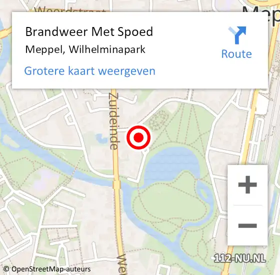 Locatie op kaart van de 112 melding: Brandweer Met Spoed Naar Meppel, Wilhelminapark op 19 februari 2015 15:40