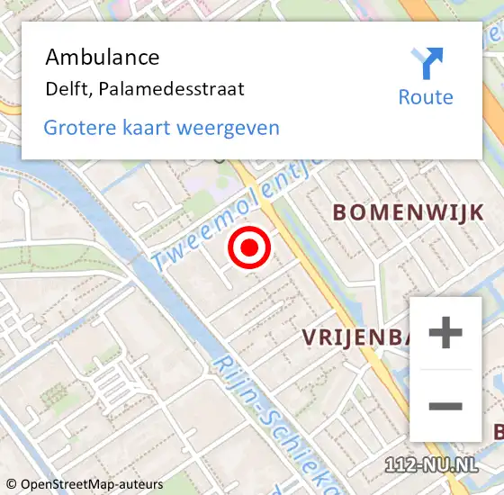 Locatie op kaart van de 112 melding: Ambulance Delft, Palamedesstraat op 19 februari 2015 15:41
