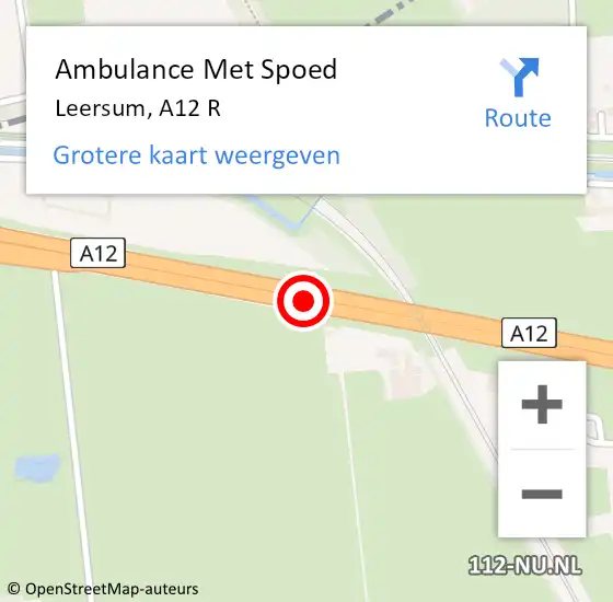Locatie op kaart van de 112 melding: Ambulance Met Spoed Naar Leersum, A12 R op 19 februari 2015 20:17