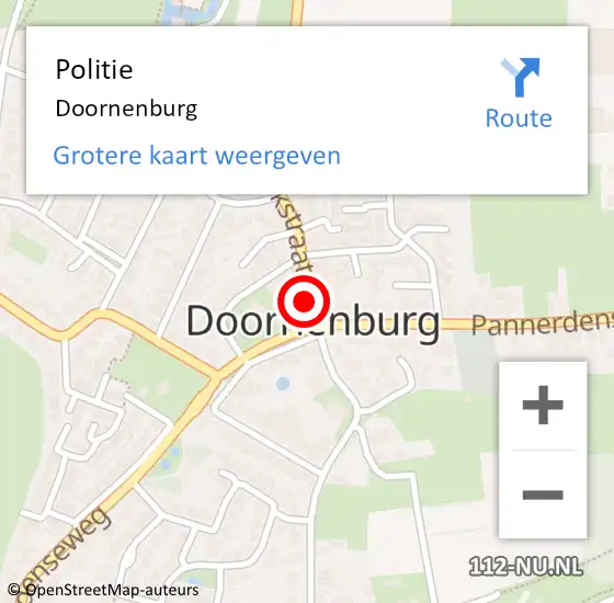 Locatie op kaart van de 112 melding: Politie Doornenburg op 20 februari 2015 19:08