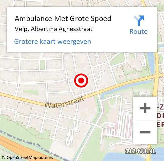 Locatie op kaart van de 112 melding: Ambulance Met Grote Spoed Naar Velp, Albertina Agnesstraat op 20 februari 2015 23:30