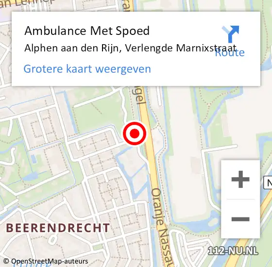Locatie op kaart van de 112 melding: Ambulance Met Spoed Naar Alphen aan den Rijn, Verlengde Marnixstraat op 21 februari 2015 21:55