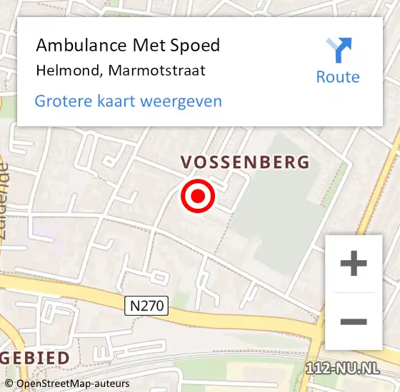 Locatie op kaart van de 112 melding: Ambulance Met Spoed Naar Helmond, Marmotstraat op 22 februari 2015 22:01