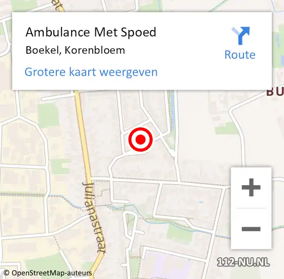 Locatie op kaart van de 112 melding: Ambulance Met Spoed Naar Boekel, Korenbloem op 23 februari 2015 02:37