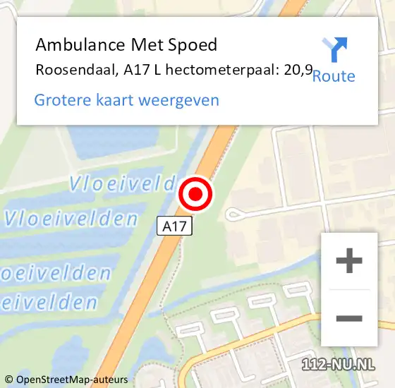 Locatie op kaart van de 112 melding: Ambulance Met Spoed Naar Roosendaal, A17 L hectometerpaal: 21,4 op 23 februari 2015 13:51
