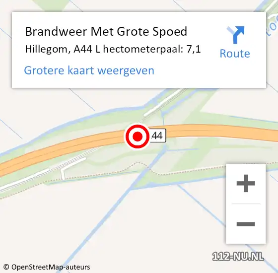 Locatie op kaart van de 112 melding: Brandweer Met Grote Spoed Naar Hillegom, A44 R hectometerpaal: 6,4 op 23 februari 2015 18:35
