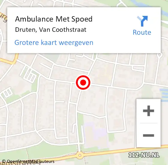 Locatie op kaart van de 112 melding: Ambulance Met Spoed Naar Druten, Van Coothstraat op 24 februari 2015 10:11
