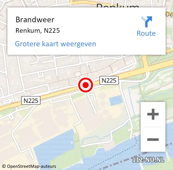 Locatie op kaart van de 112 melding: Brandweer Renkum, N225 op 24 februari 2015 12:23