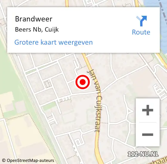 Locatie op kaart van de 112 melding: Brandweer Beers Nb, Cuijk op 24 februari 2015 13:14