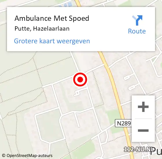 Locatie op kaart van de 112 melding: Ambulance Met Spoed Naar Putte, Hazelaarlaan op 24 februari 2015 14:56