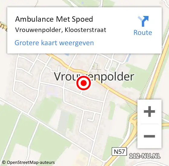 Locatie op kaart van de 112 melding: Ambulance Met Spoed Naar Vrouwenpolder, Kloosterstraat op 25 februari 2015 00:20