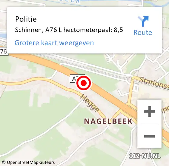 Locatie op kaart van de 112 melding: Politie Schinnen, A76 R hectometerpaal: 9,0 op 26 februari 2015 09:32