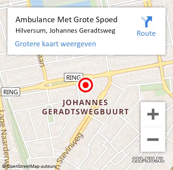 Locatie op kaart van de 112 melding: Ambulance Met Grote Spoed Naar Hilversum, Johannes Geradtsweg op 26 februari 2015 15:36