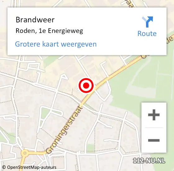 Locatie op kaart van de 112 melding: Brandweer Roden, 1e Energieweg op 26 februari 2015 16:58
