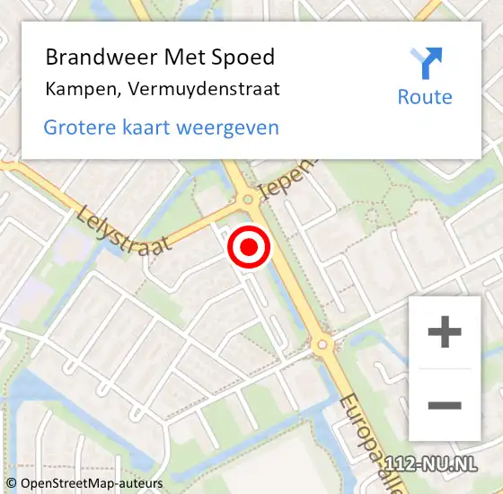 Locatie op kaart van de 112 melding: Brandweer Met Spoed Naar Kampen, Vermuydenstraat op 26 februari 2015 21:01