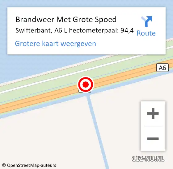 Locatie op kaart van de 112 melding: Brandweer Met Grote Spoed Naar Swifterbant, A6 L hectometerpaal: 94,4 op 26 februari 2015 22:06