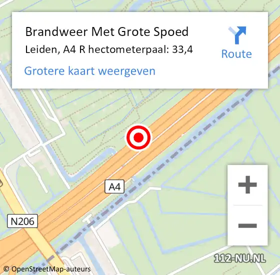 Locatie op kaart van de 112 melding: Brandweer Met Grote Spoed Naar Leiden, A4 R hectometerpaal: 36,9 op 27 februari 2015 00:04