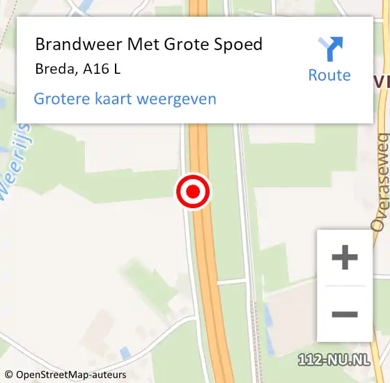 Locatie op kaart van de 112 melding: Brandweer Met Grote Spoed Naar Breda, A16 R op 27 februari 2015 00:37