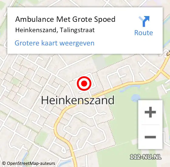 Locatie op kaart van de 112 melding: Ambulance Met Grote Spoed Naar Heinkenszand, Talingstraat op 27 februari 2015 08:31