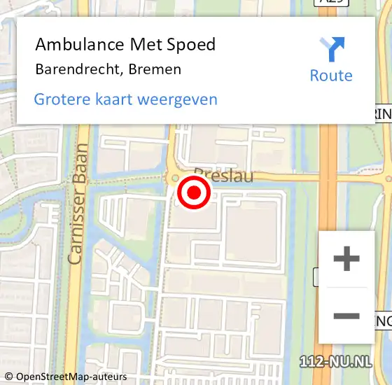 Locatie op kaart van de 112 melding: Ambulance Met Spoed Naar Barendrecht, Bremen op 27 februari 2015 09:43