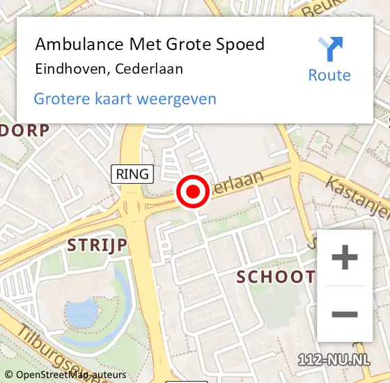 Locatie op kaart van de 112 melding: Ambulance Met Grote Spoed Naar Eindhoven, Cederlaan op 28 februari 2015 05:08
