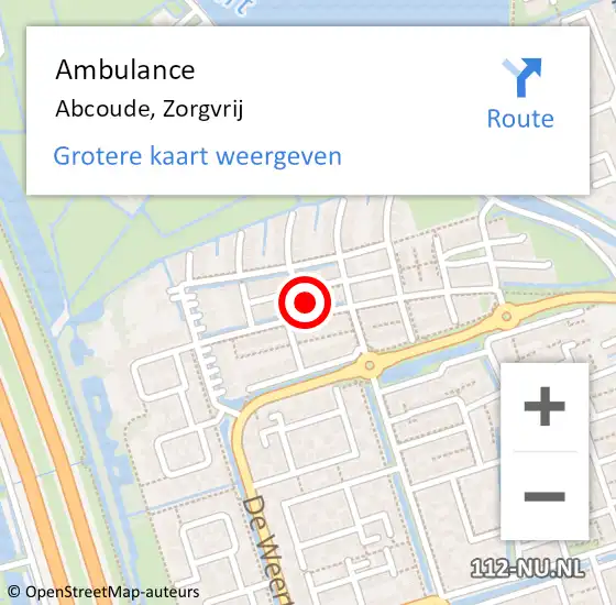 Locatie op kaart van de 112 melding: Ambulance Abcoude, Zorgvrij op 28 februari 2015 10:59