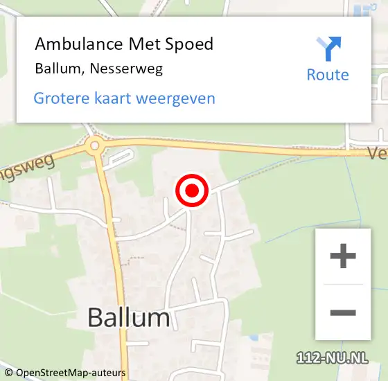 Locatie op kaart van de 112 melding: Ambulance Met Spoed Naar Ballum, Nesserweg op 28 februari 2015 12:01