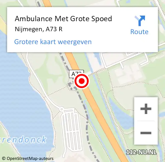 Locatie op kaart van de 112 melding: Ambulance Met Grote Spoed Naar Nijmegen, A73 R hectometerpaal: 104,1 op 28 februari 2015 12:32