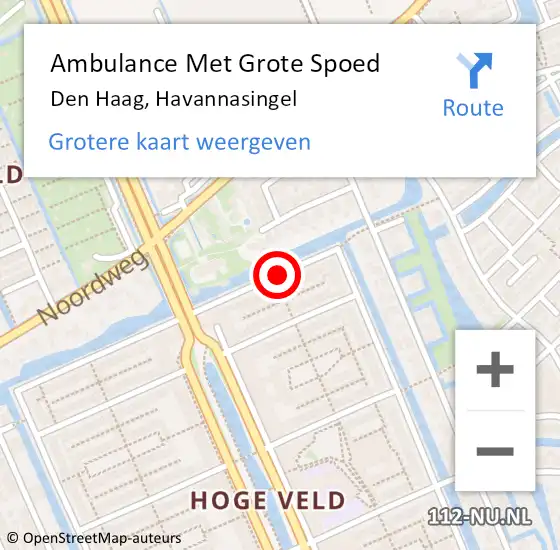 Locatie op kaart van de 112 melding: Ambulance Met Grote Spoed Naar Den Haag, Havannasingel op 28 februari 2015 17:02