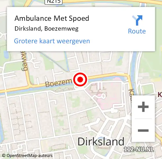 Locatie op kaart van de 112 melding: Ambulance Met Spoed Naar Dirksland, Boezemweg op 28 februari 2015 18:57