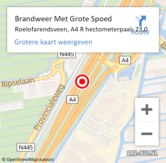 Locatie op kaart van de 112 melding: Brandweer Met Grote Spoed Naar Roelofarendsveen, A4 R hectometerpaal: 27,5 op 28 februari 2015 20:25