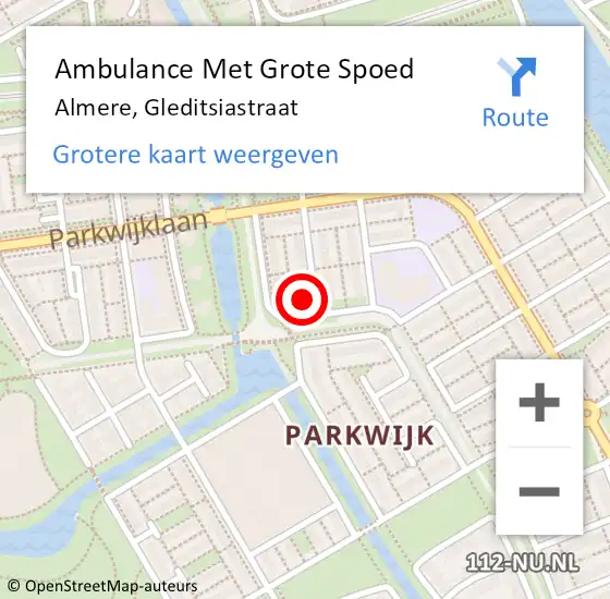 Locatie op kaart van de 112 melding: Ambulance Met Grote Spoed Naar Almere, Gleditsiastraat op 1 maart 2015 05:27