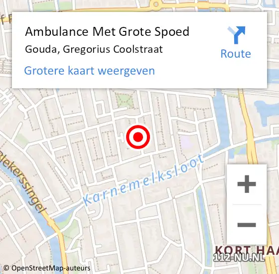 Locatie op kaart van de 112 melding: Ambulance Met Grote Spoed Naar Gouda, Gregorius Coolstraat op 1 maart 2015 08:24