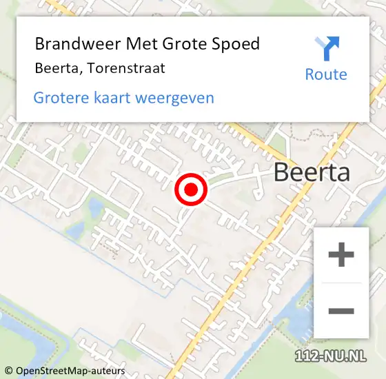 Locatie op kaart van de 112 melding: Brandweer Met Grote Spoed Naar Beerta, Torenstraat op 1 maart 2015 10:01