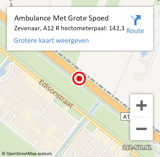 Locatie op kaart van de 112 melding: Ambulance Met Grote Spoed Naar Zevenaar, A12 L hectometerpaal: 145,4 op 1 maart 2015 14:13