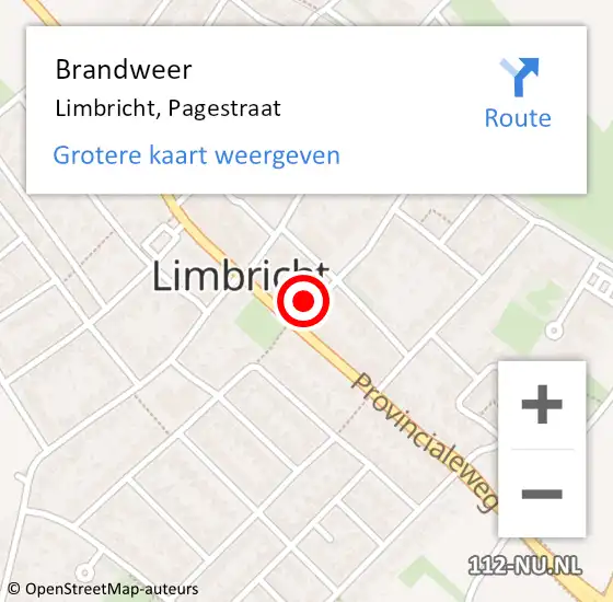 Locatie op kaart van de 112 melding: Brandweer Limbricht, Pagestraat op 2 maart 2015 13:01