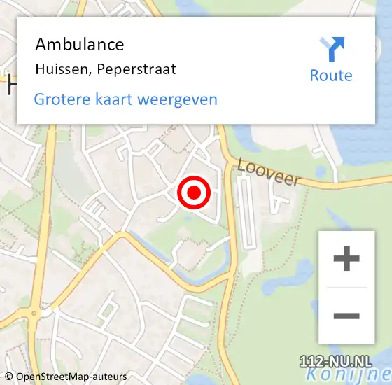 Locatie op kaart van de 112 melding: Ambulance Huissen, Peperstraat op 3 maart 2015 10:10