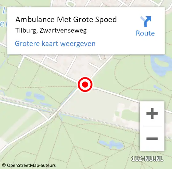 Locatie op kaart van de 112 melding: Ambulance Met Grote Spoed Naar Tilburg, Zwartvenseweg op 3 maart 2015 17:05