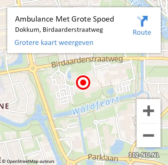 Locatie op kaart van de 112 melding: Ambulance Met Grote Spoed Naar Dokkum, Birdaarderstraatweg op 3 maart 2015 17:48