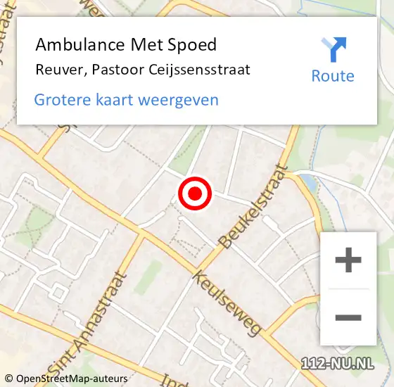 Locatie op kaart van de 112 melding: Ambulance Met Spoed Naar Reuver, Pastoor Ceijssensstraat op 31 oktober 2013 15:25